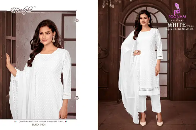 White Vol 2 By Poonam White Rayon Kurti With Bottom Dupatta Wholesale Online
